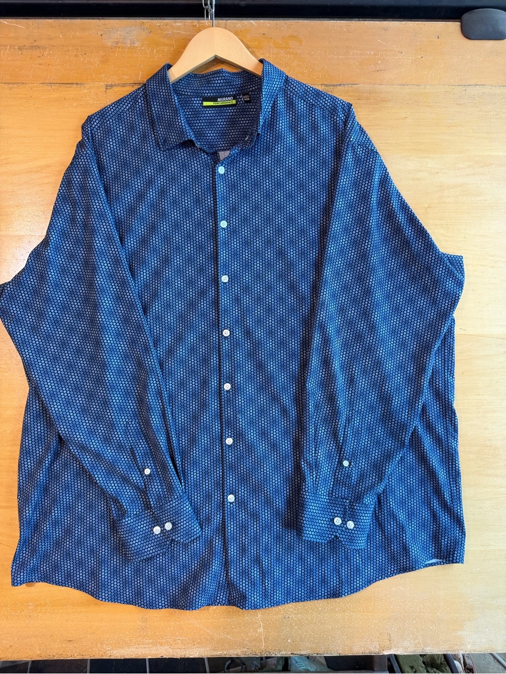 Murano Performance Blue Long Sleeve Button Down Shirt with Microprint 3XB